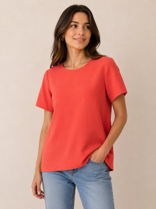 Madewell Tops - Madewell Red Coral Woven Short Sleeve Top Size S